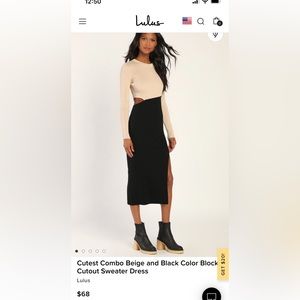 Cutest Combo Beige and Black Color Block Cutout Sweater Dress XL